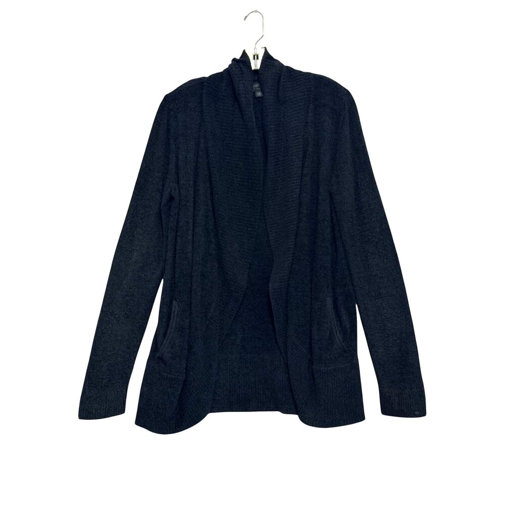 Barefoot Dreams CozyChic Lite Circle Cardigan Black L XL Open Front Pockets